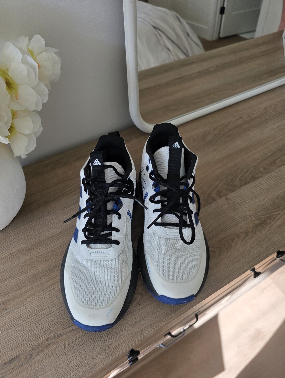 adidas Men’s White & Blue Athletic Sneakers with Black Accents